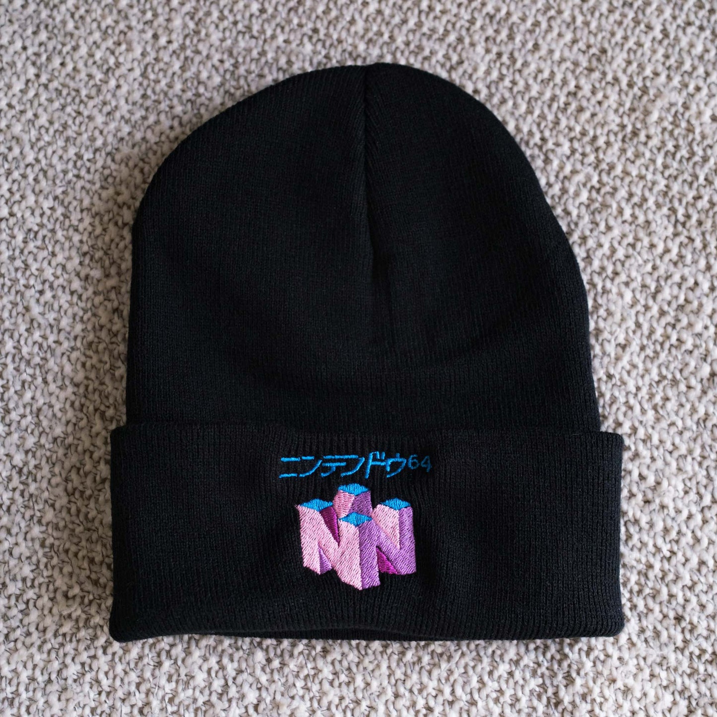 N64 Vaporwave Retro Gaming Embroidered Beanie