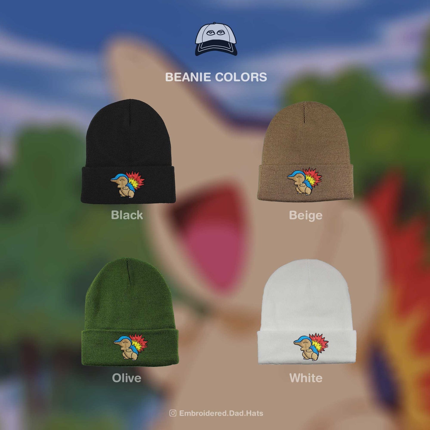 Cyndaquil Anime Embroidered Beanie