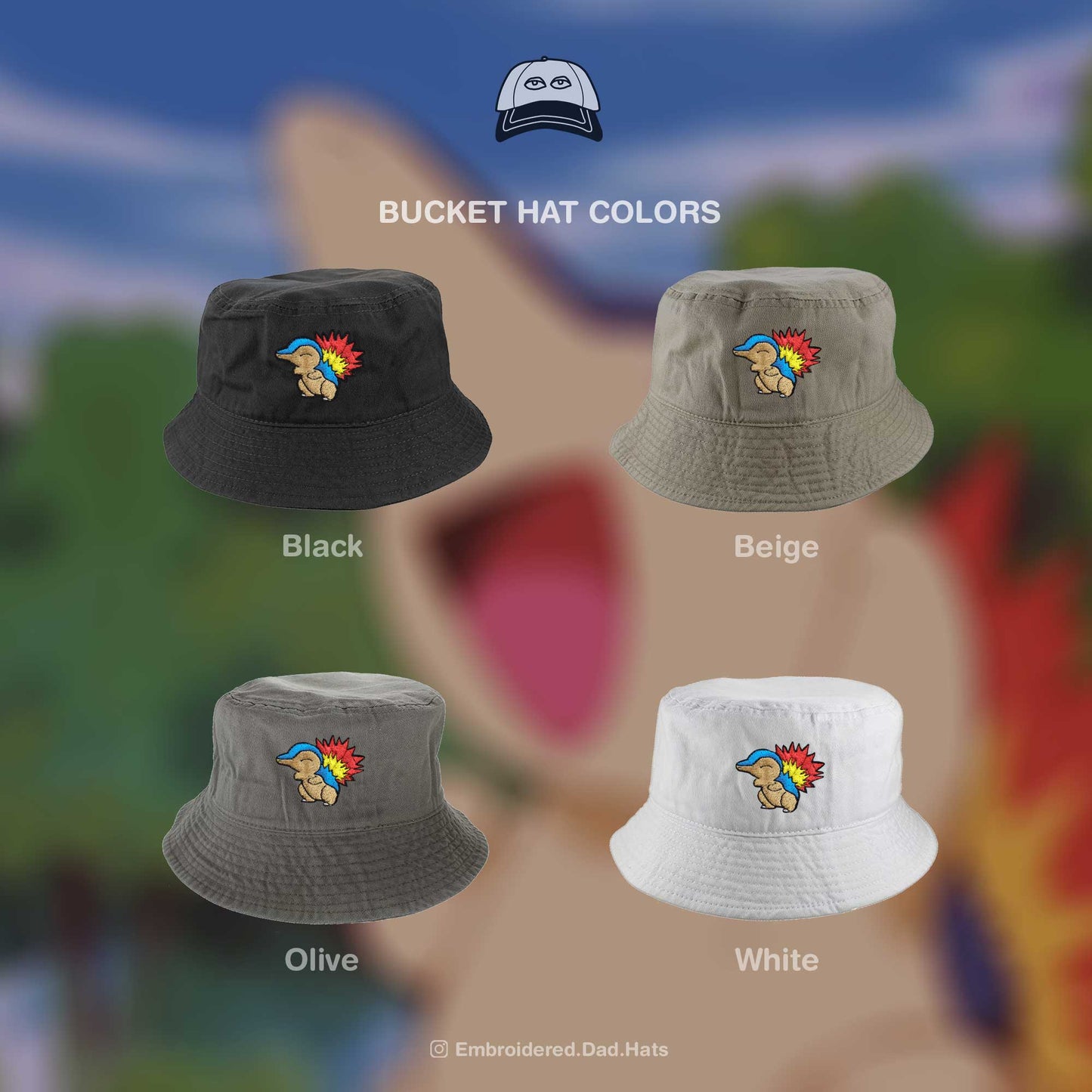 Cyndaquil Anime Embroidered Bucket Hat