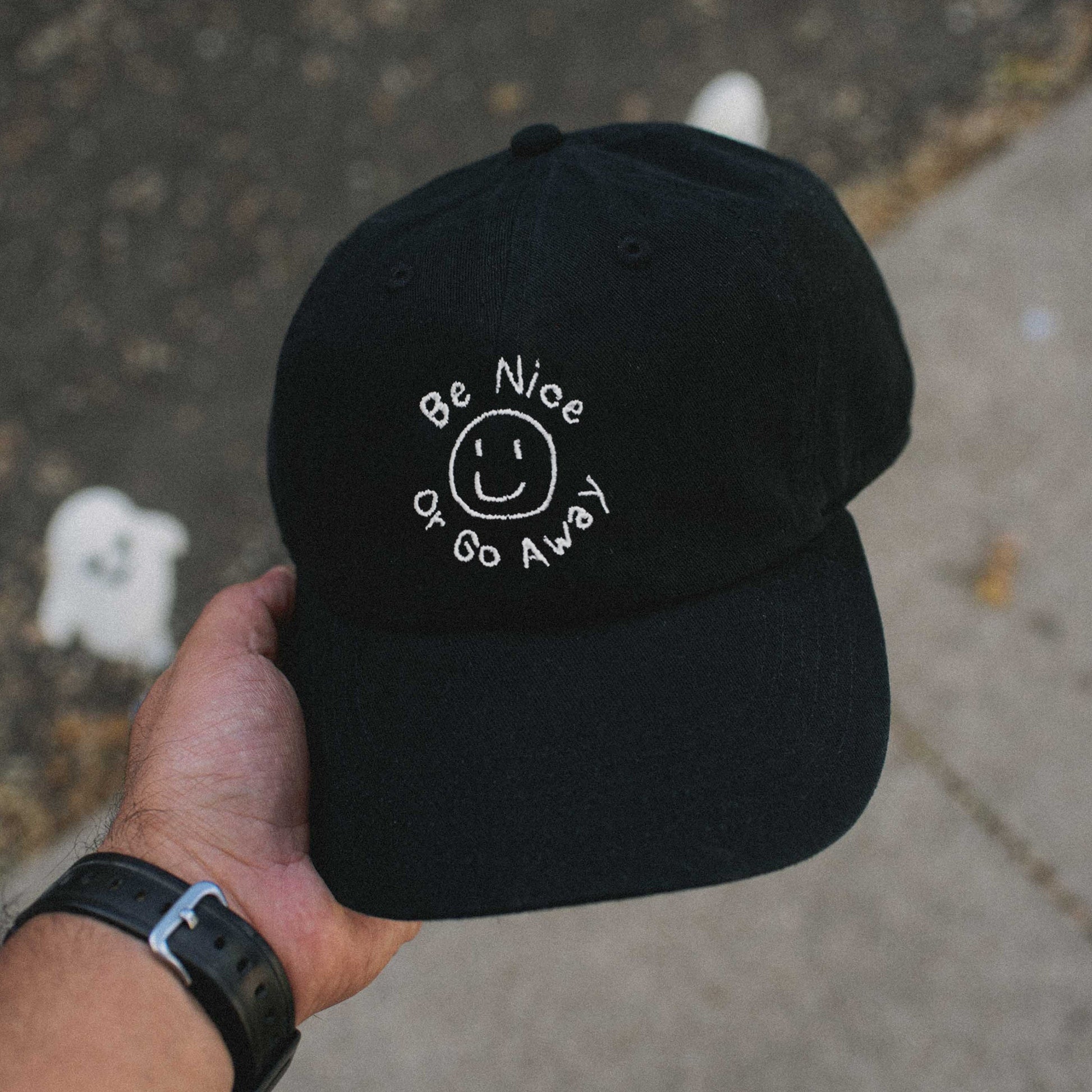 Be Nice or Go Away Smiley Funny Saying Embroidered Hat