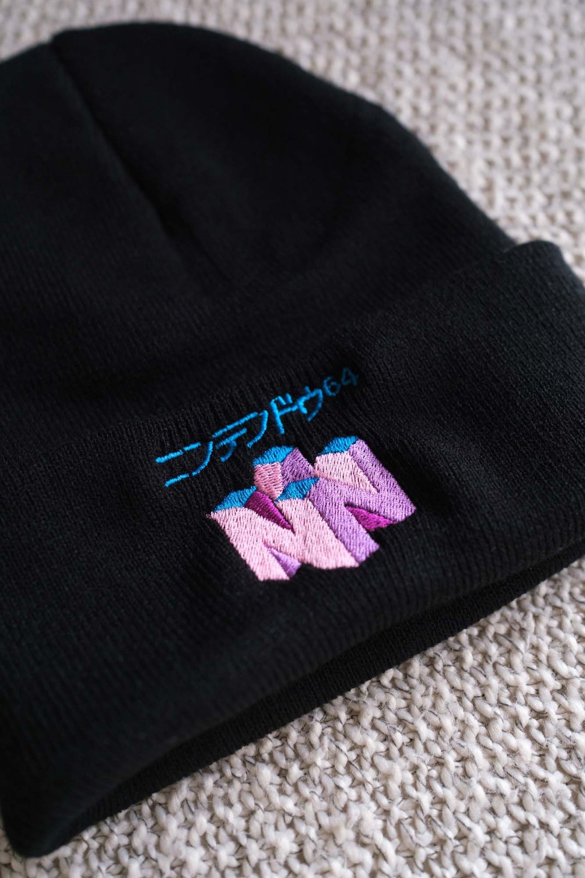 N64 Vaporwave Retro Gaming Embroidered Beanie