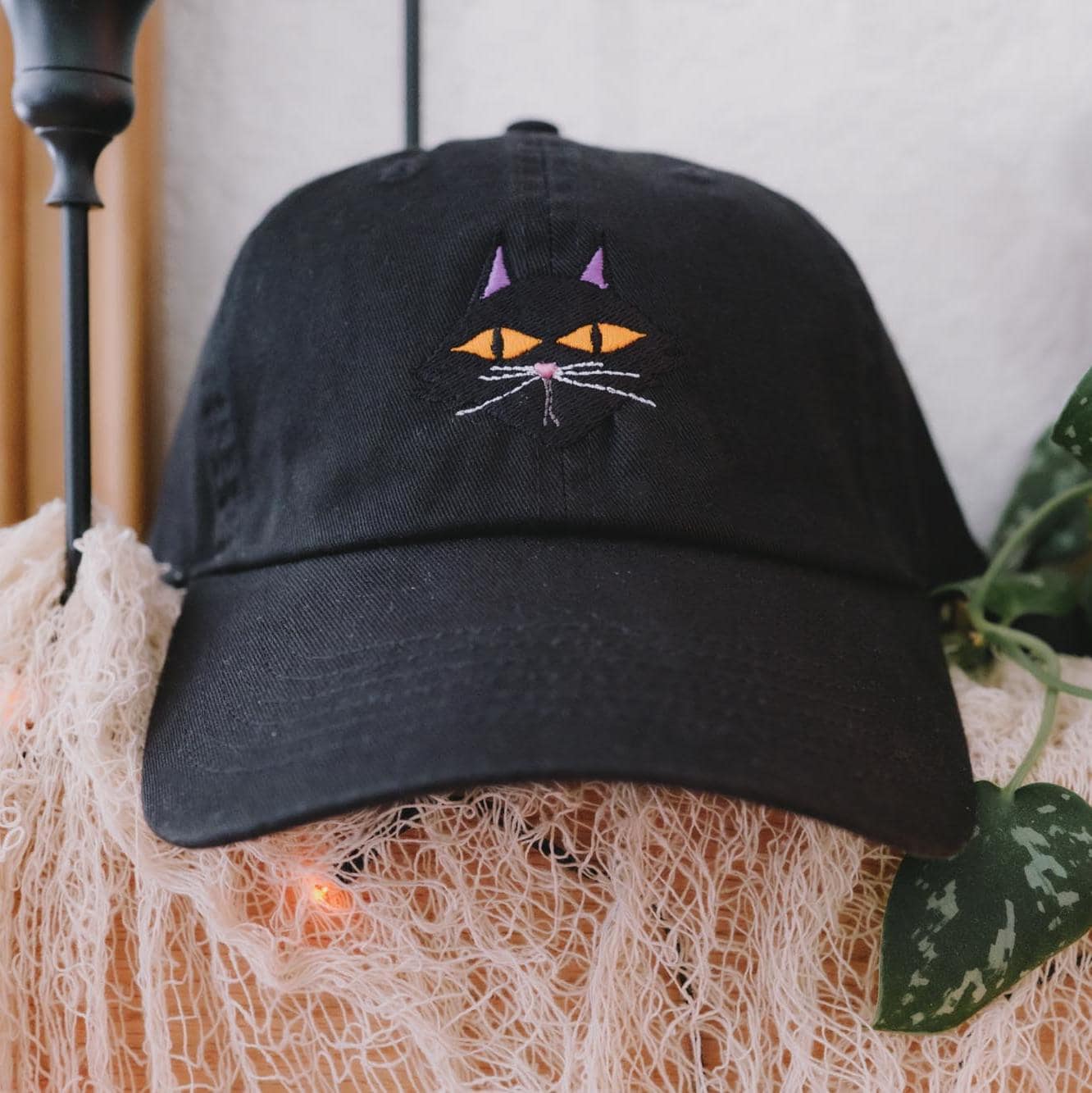 Black Cat Spooky Cursed Embroidered Dad Hat