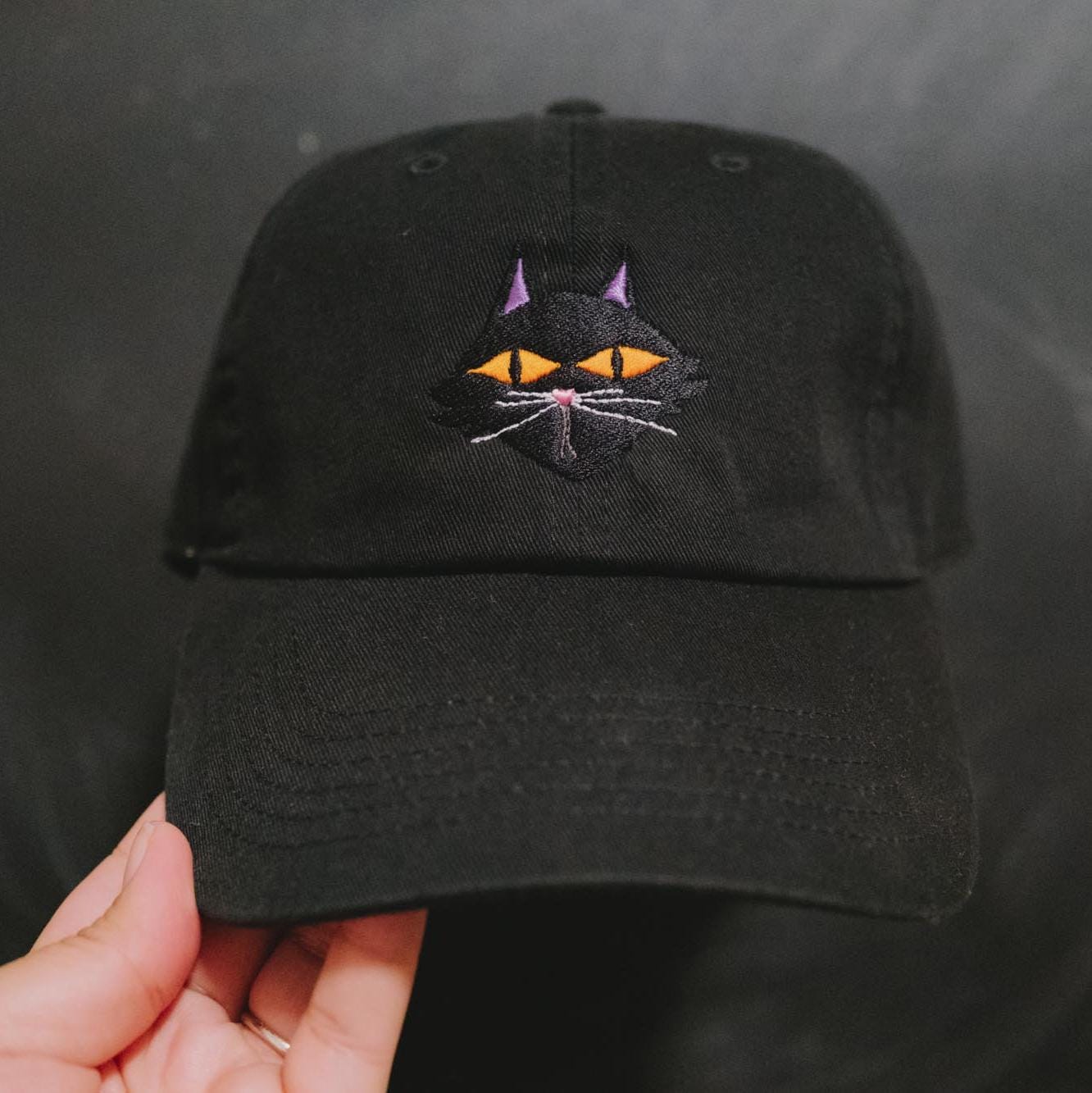 Black Cat Spooky Cursed Embroidered Dad Hat