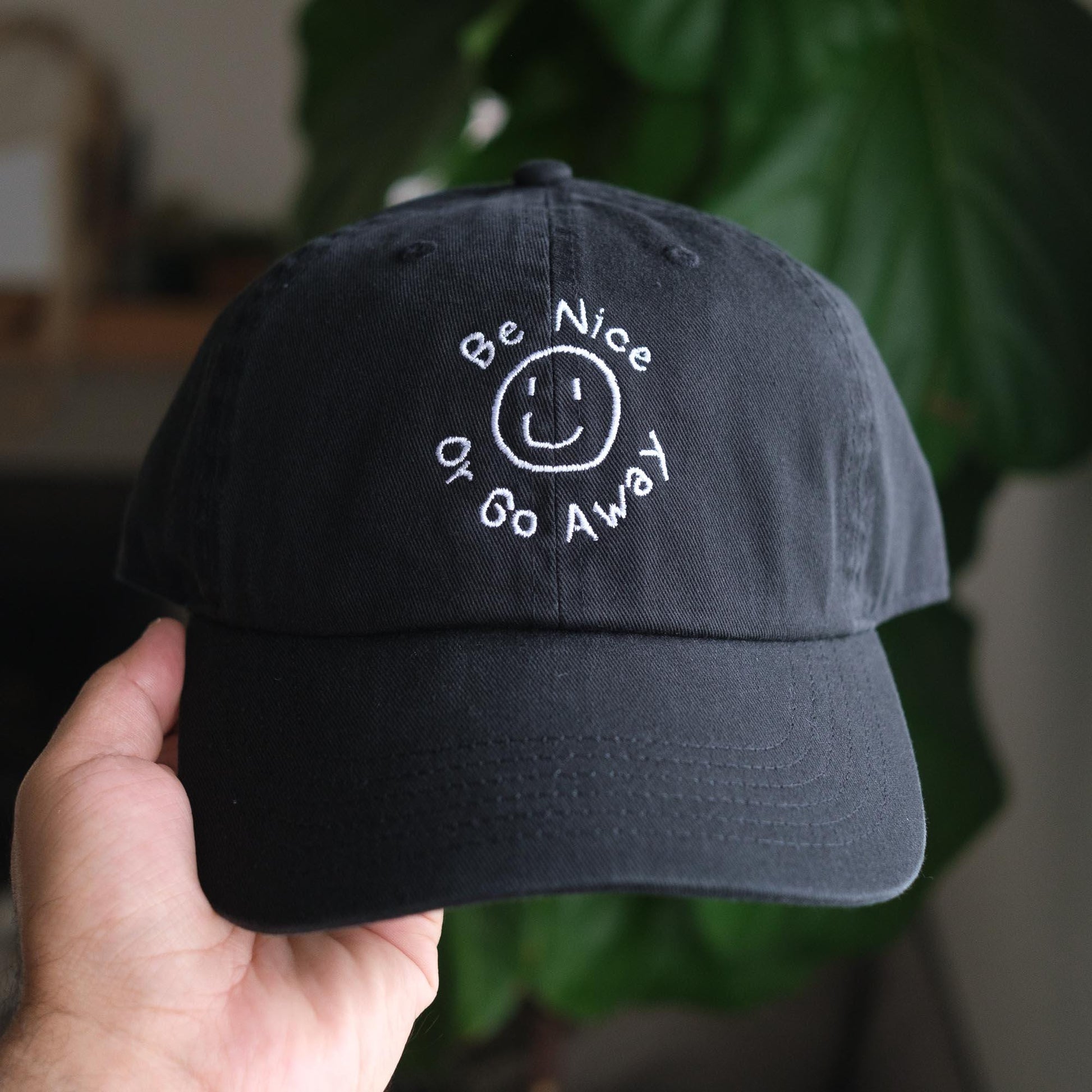 Be Nice or Go Away Smiley Funny Saying Embroidered Hat
