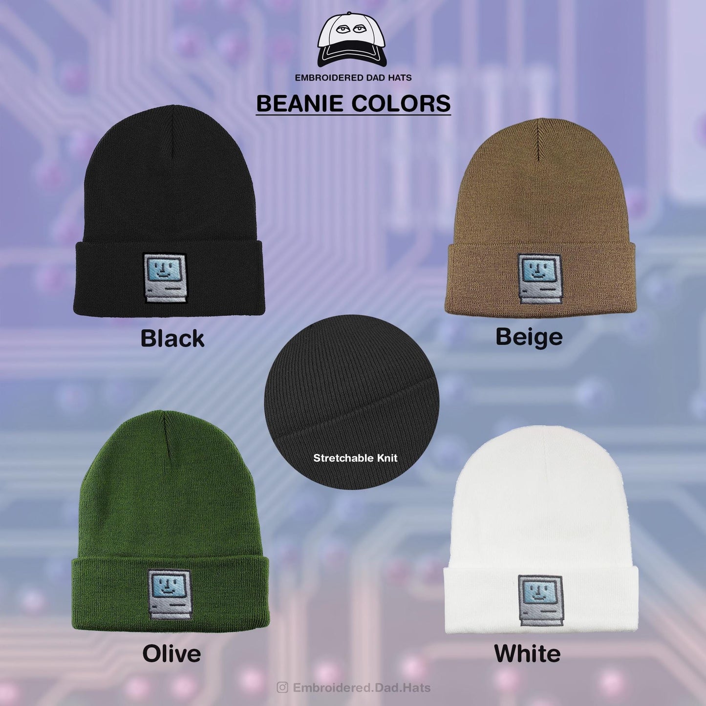 Mac Classic Retro Computer Embroidered Beanie
