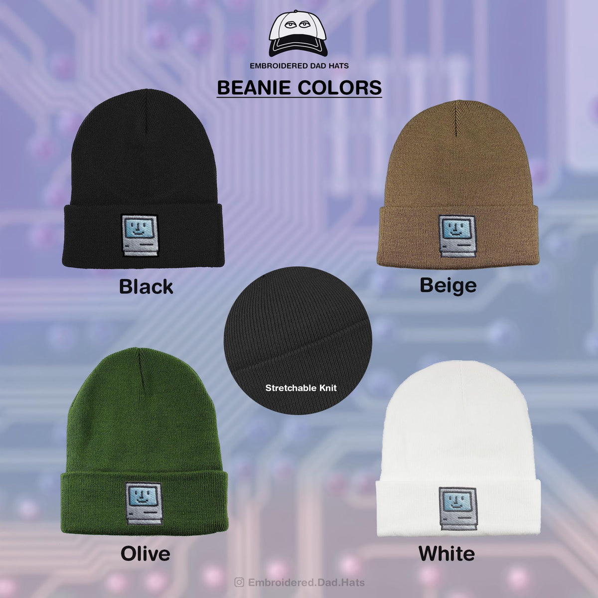Mac Classic Retro Computer Embroidered Beanie