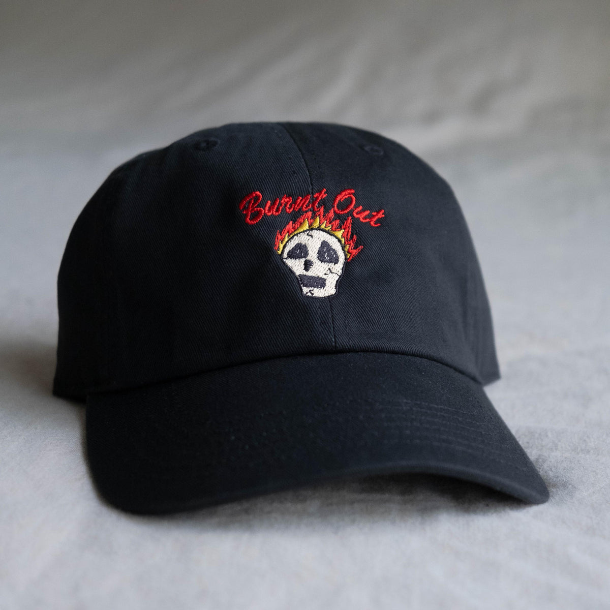 Burnt Out Mental Health Skull Retro Inspired Embroidered Hat