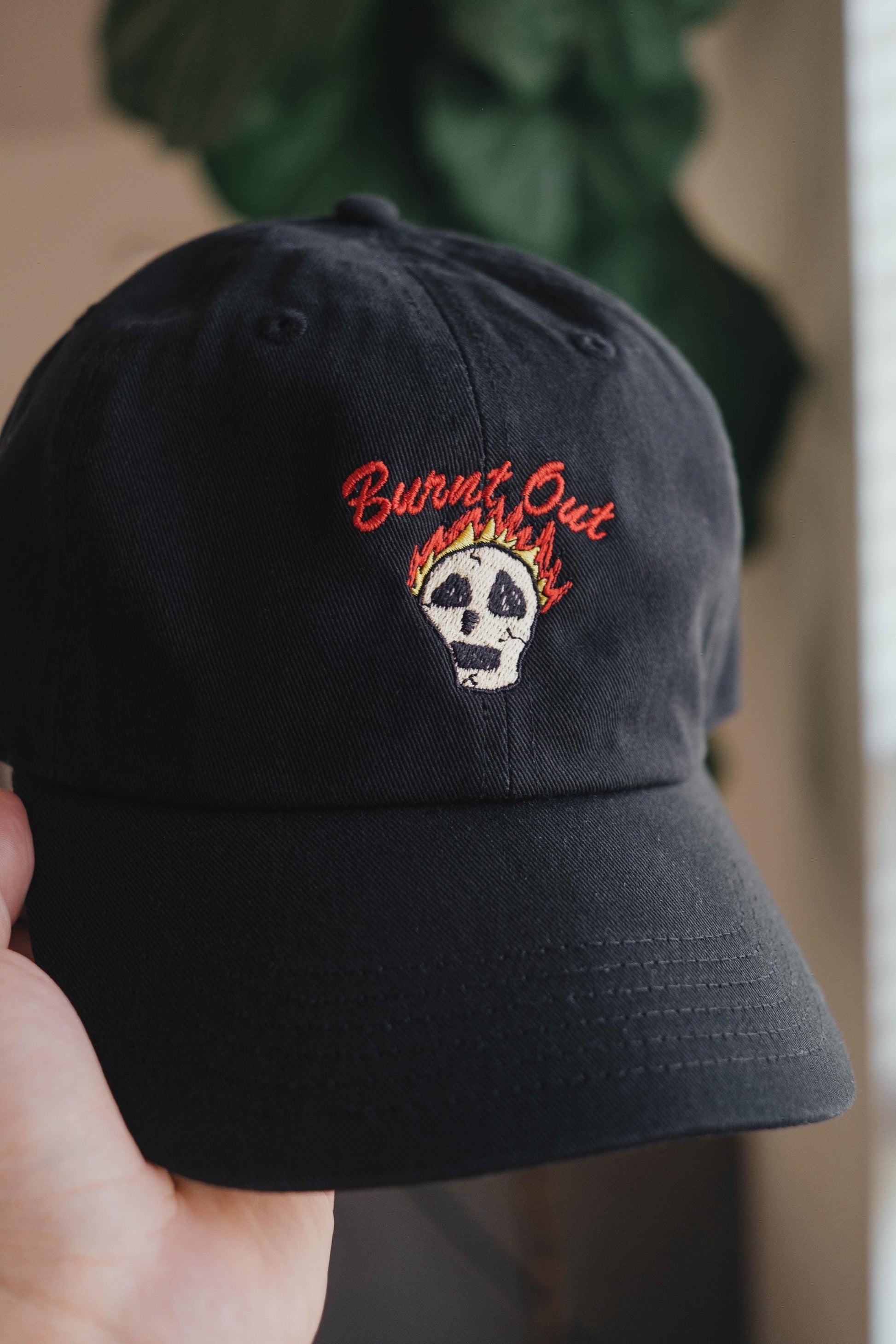 Burnt Out Mental Health Skull Retro Inspired Embroidered Hat