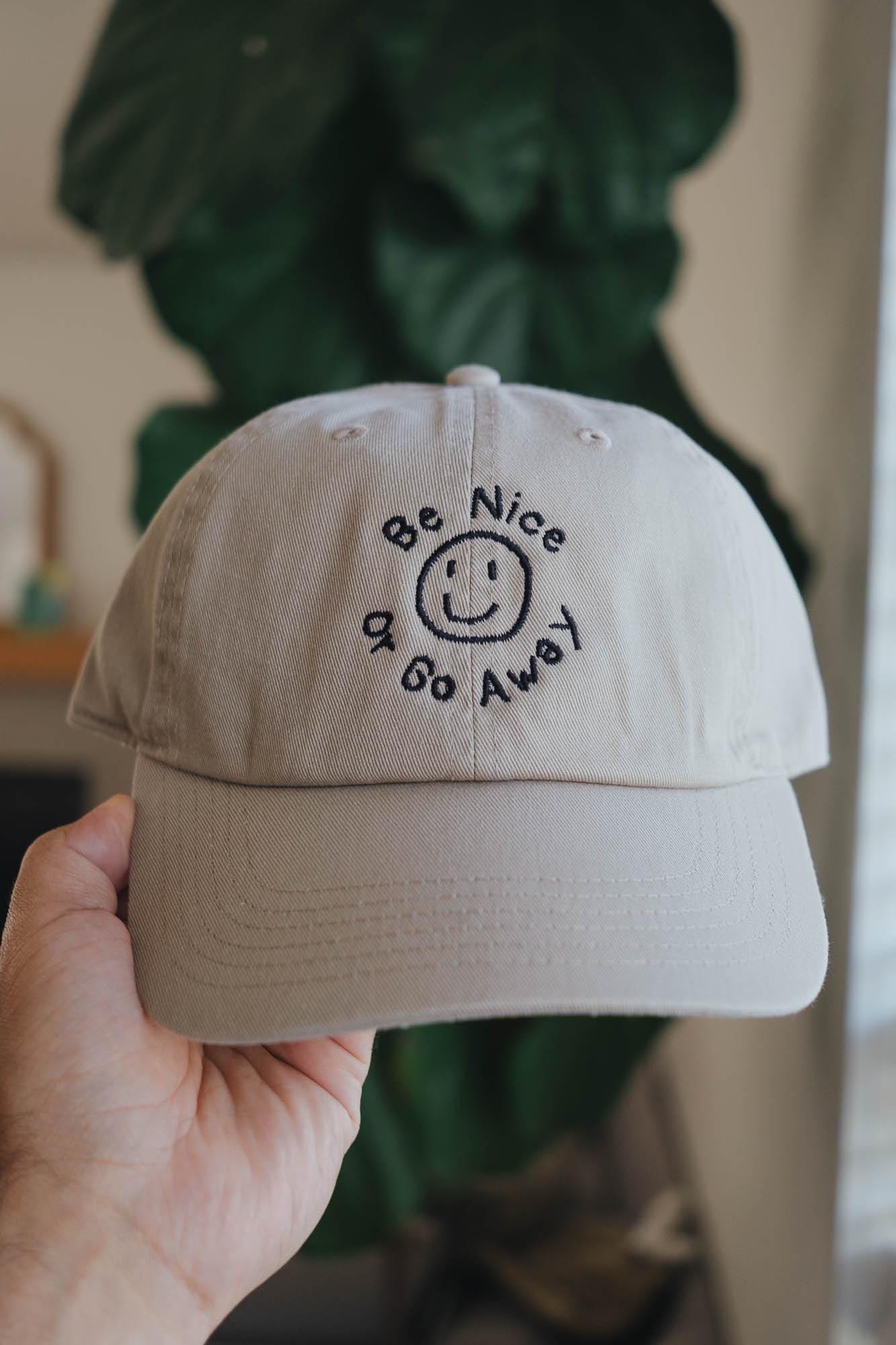 Be Nice or Go Away Smiley Funny Saying Embroidered Hat