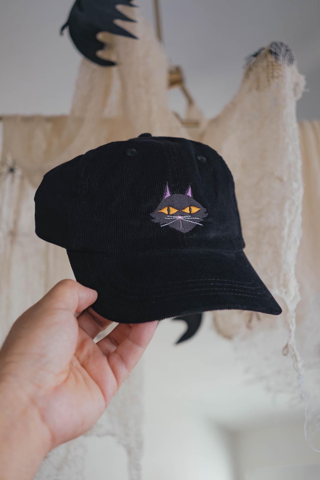 Black Cat Spooky Cursed Embroidered Dad Hat