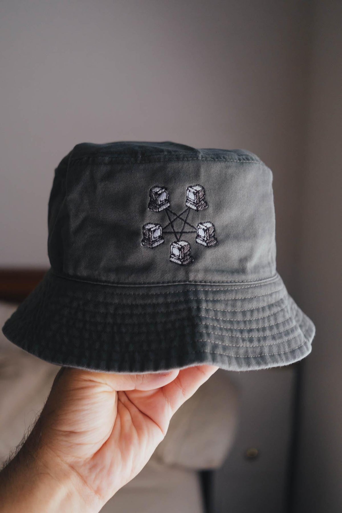 Retro Computer 90s Style Embroidered Bucket Hat