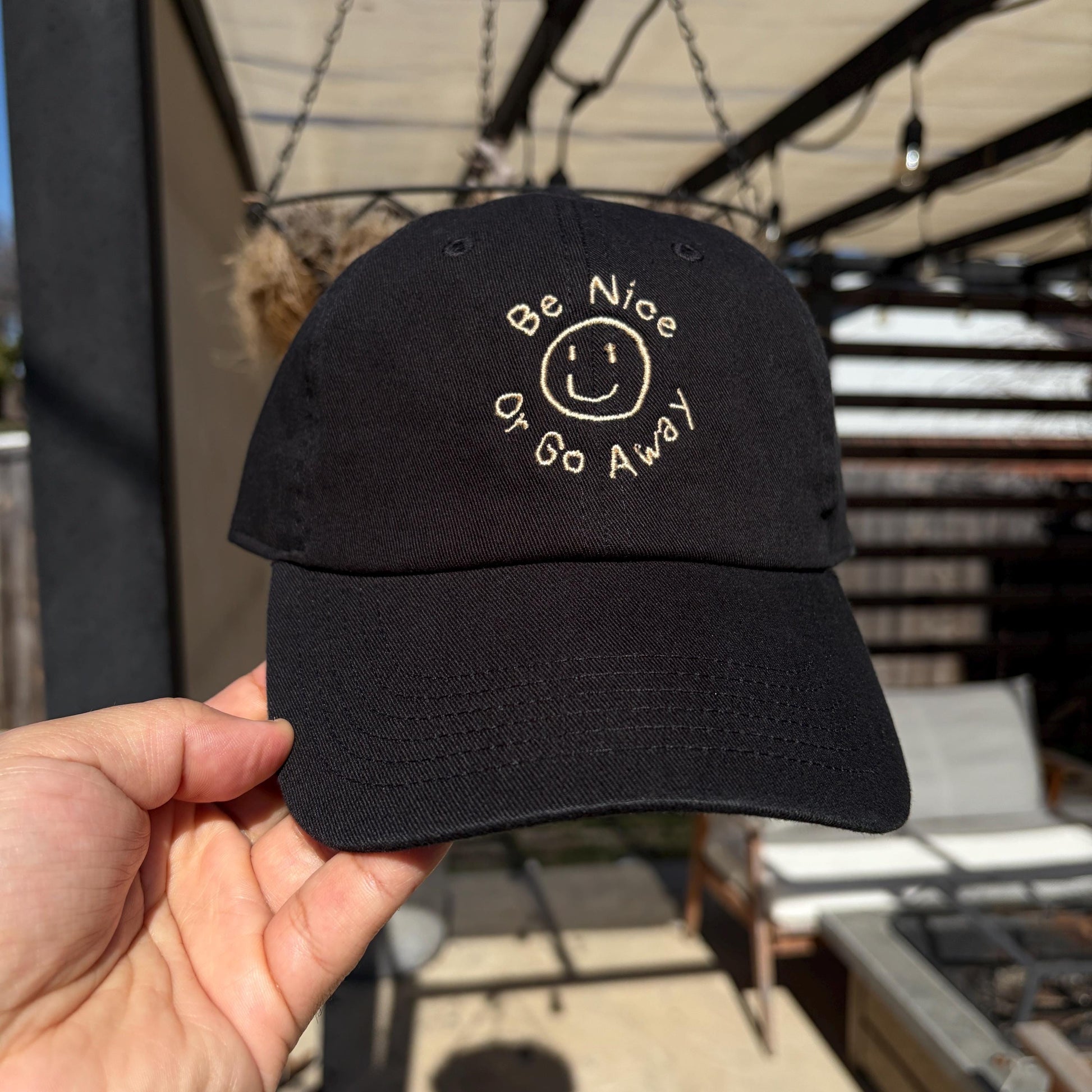 Be Nice or Go Away Smiley Funny Saying Embroidered Hat