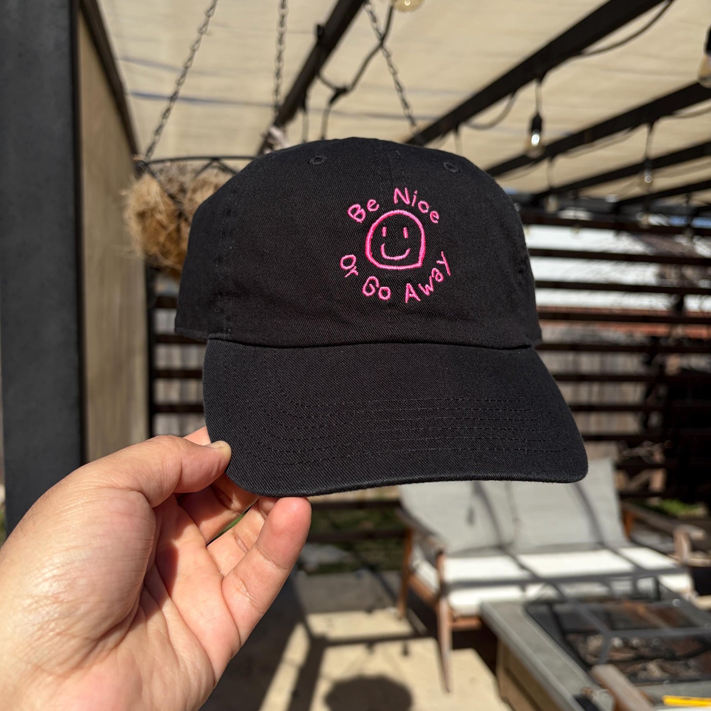 Be Nice or Go Away Smiley Funny Saying Embroidered Hat