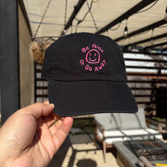 Be Nice or Go Away Smiley Funny Saying Embroidered Hat