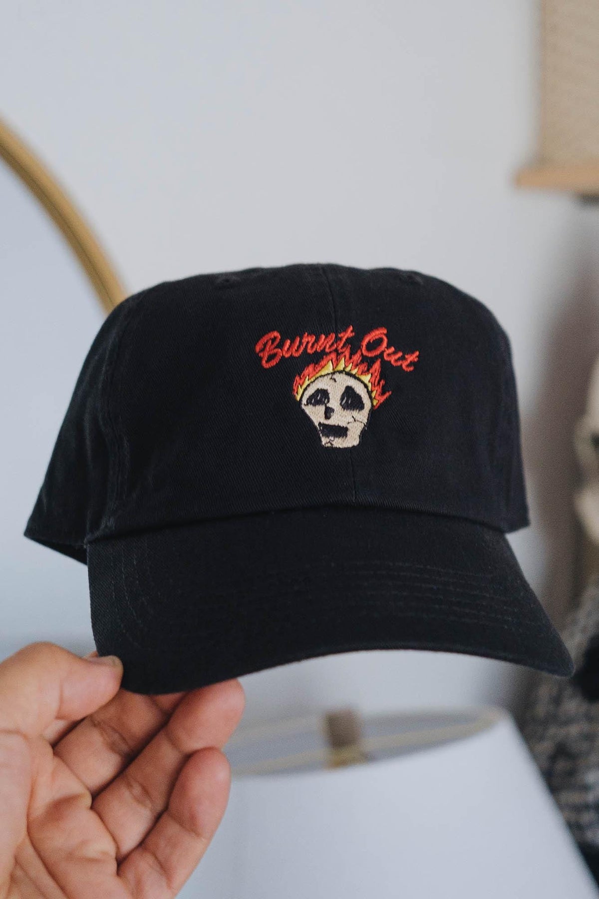 Burnt Out Mental Health Skull Retro Inspired Embroidered Hat