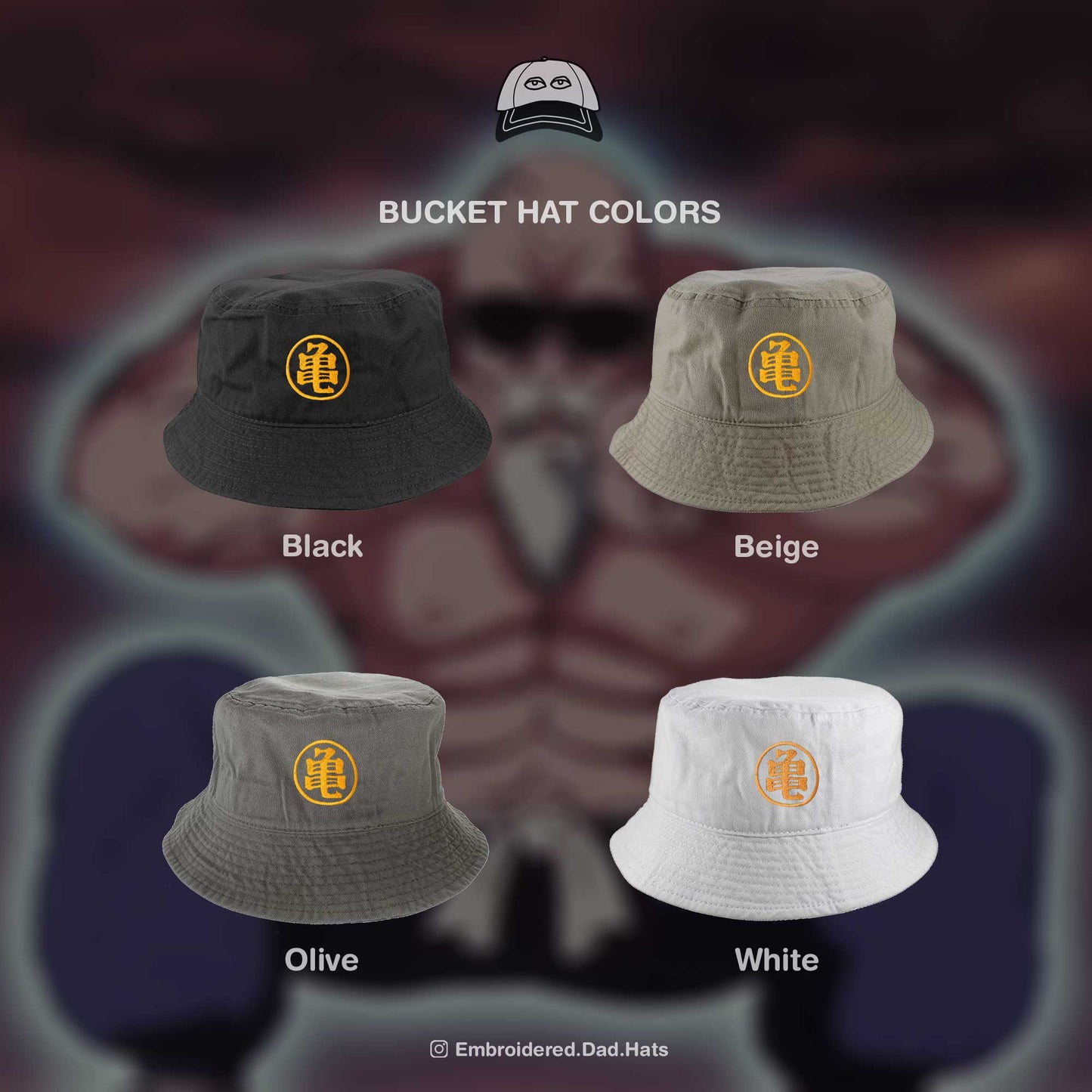 Kame Kanji Anime Embroidered Bucket Hat