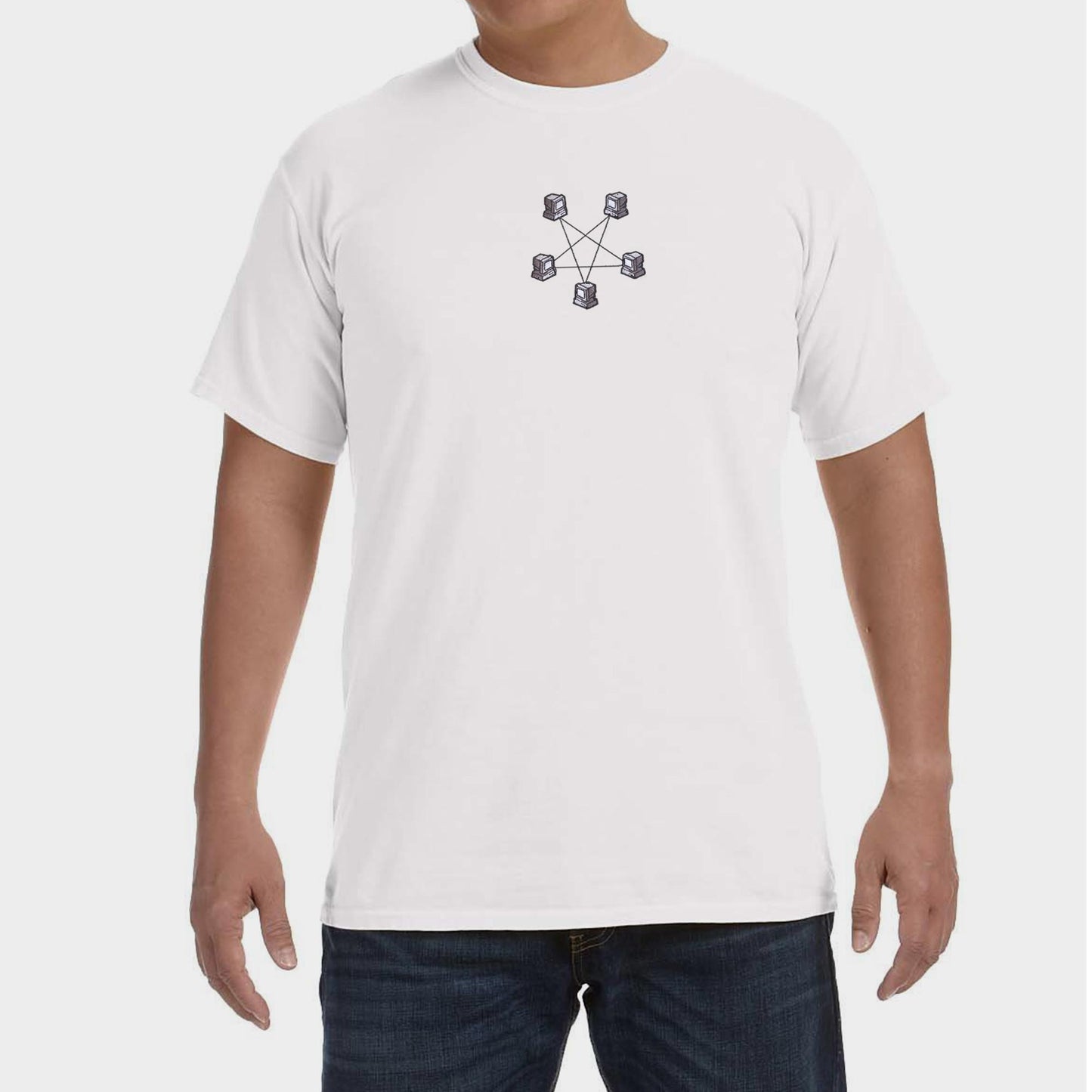 Old Computer Icon Pentagram Retro Embroidered T-Shirt