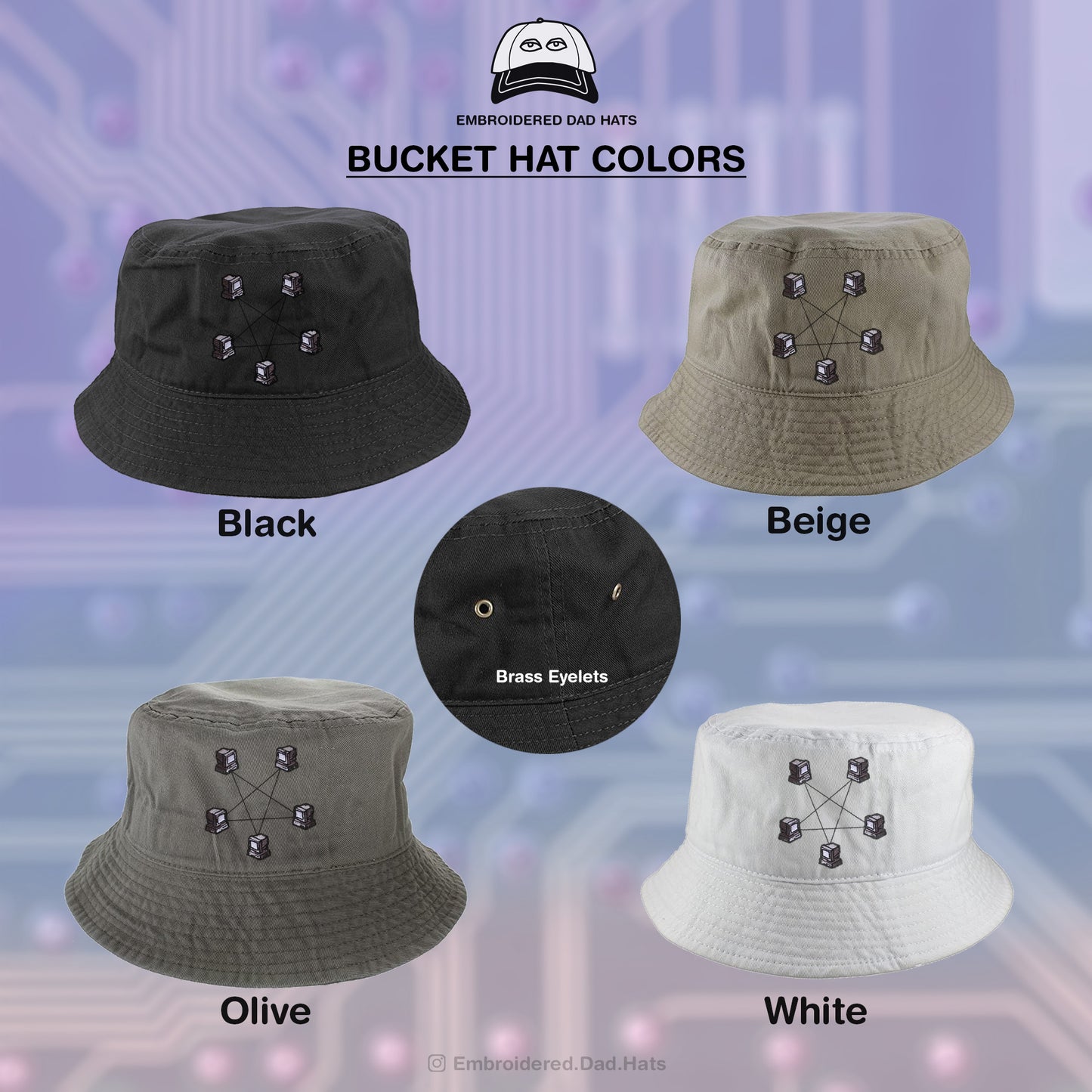 Retro Computer 90s Style Embroidered Bucket Hat